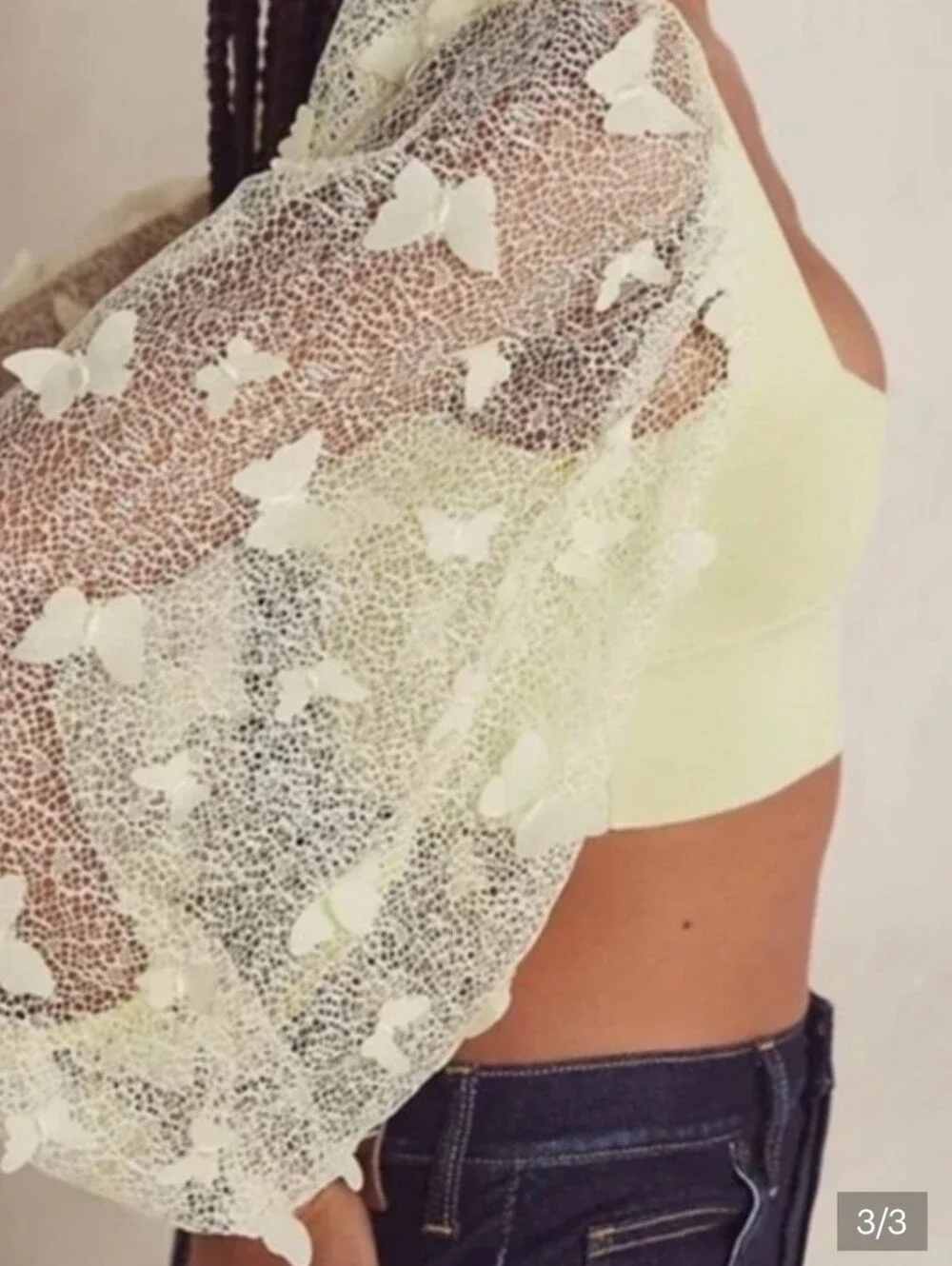 Free People Flutter By Lemon Crop Top With Lace Butterfly Sleeves